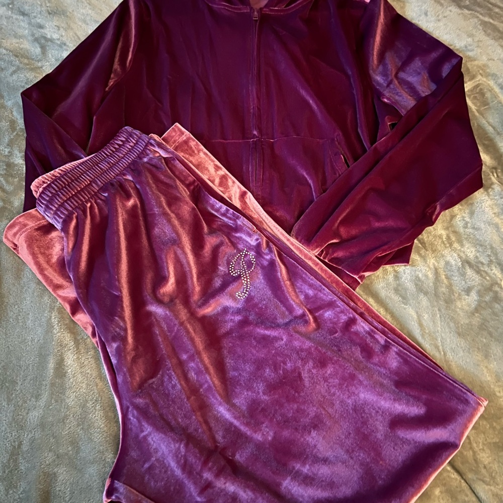 Velour Two-Piece Track Set in Plum - Juicy Couture Inspired